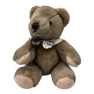 Gund Vintage 1982 Brown Teddy Bear With Collar Bow Plush Toy 6" Soft Collectible